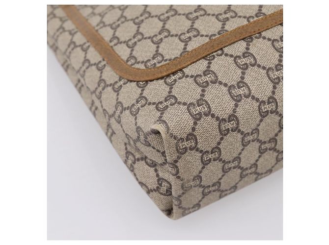 Borsa Tote GUCCI GG Plus Supreme Web Sherry Line PVC Beige Oro Auth 203128 D'oro - vista 11