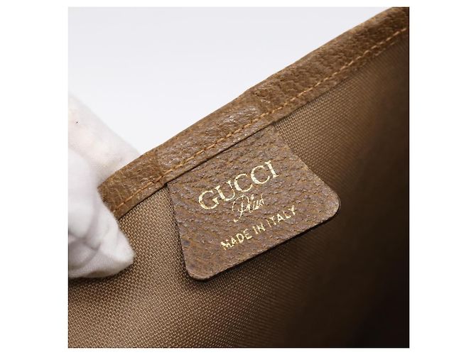 Borsa Tote GUCCI GG Plus Supreme Web Sherry Line PVC Beige Oro Auth 203128 D'oro - vista 14