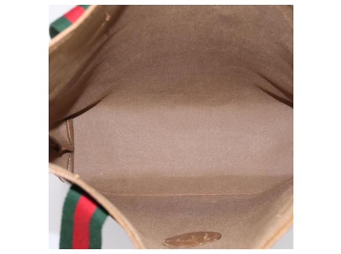 Borsa Tote GUCCI GG Plus Supreme Web Sherry Line PVC Beige Oro Auth 203128 D'oro - vista 15