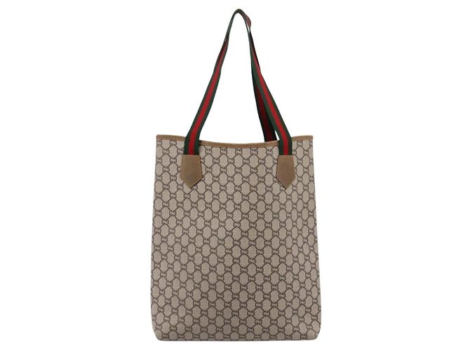 Borsa Tote GUCCI GG Plus Supreme Web Sherry Line PVC Beige Oro Auth 203128 D'oro - vista 3