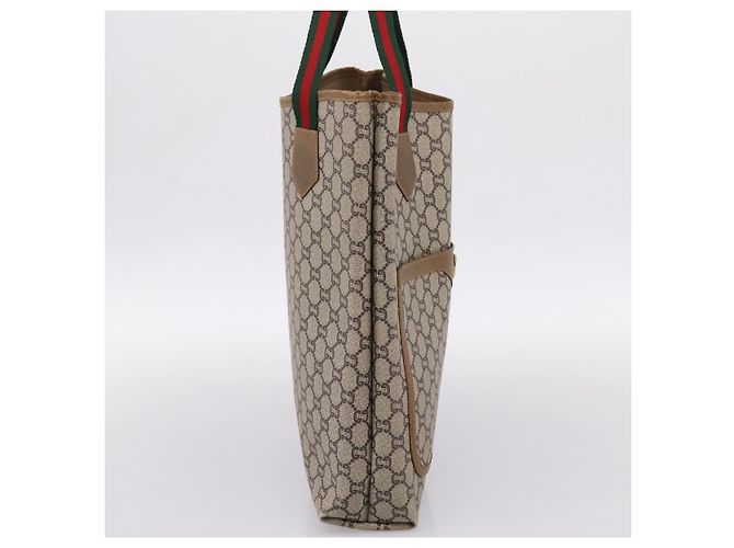 Borsa Tote GUCCI GG Plus Supreme Web Sherry Line PVC Beige Oro Auth 203128 D'oro - vista 4