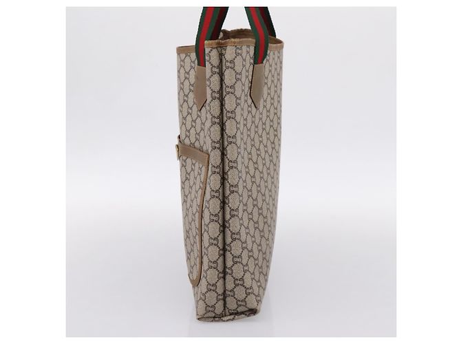 Borsa Tote GUCCI GG Plus Supreme Web Sherry Line PVC Beige Oro Auth 203128 D'oro - vista 5