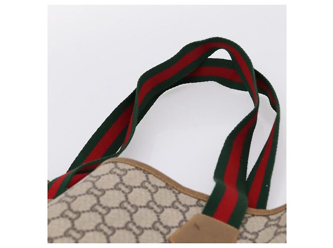 Borsa Tote GUCCI GG Plus Supreme Web Sherry Line PVC Beige Oro Auth 203128 D'oro - vista 8
