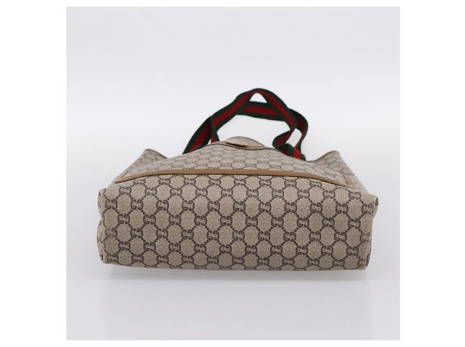 Borsa Tote GUCCI GG Plus Supreme Web Sherry Line PVC Beige Oro Auth 203128 D'oro - vista 9