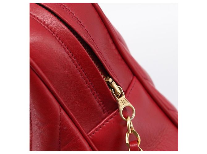 Borsa CHANEL V stitch in pelle d'agnello rossa e oro CC Auth 203141 Rosso D'oro - vista 15