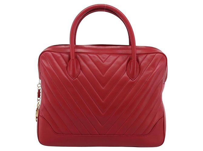Borsa CHANEL V stitch in pelle d'agnello rossa e oro CC Auth 203141 Rosso D'oro - vista 2