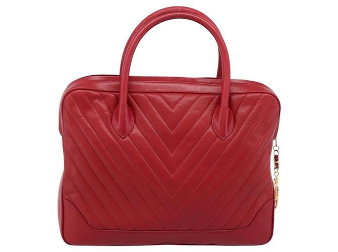 Borsa CHANEL V stitch in pelle d'agnello rossa e oro CC Auth 203141 Rosso D'oro - vista 3