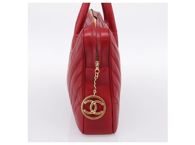 Borsa CHANEL V stitch in pelle d'agnello rossa e oro CC Auth 203141 Rosso D'oro - vista 4