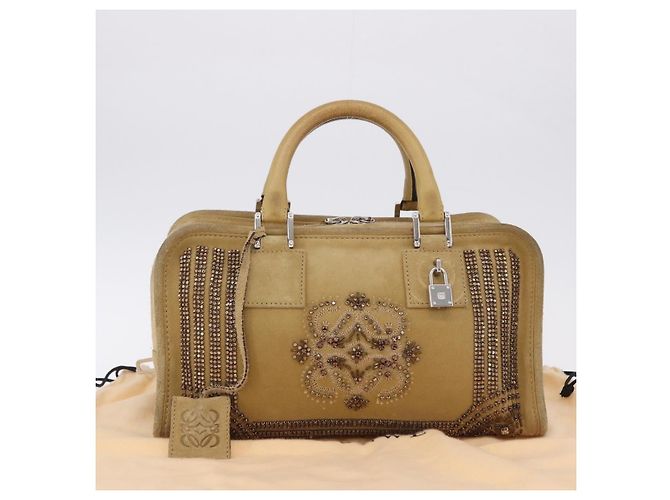 Borsa a mano LOEWE Amazona 30 in camoscio beige argento autentica 202990V - vista 12