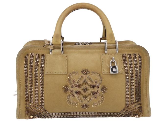 Borsa a mano LOEWE Amazona 30 in camoscio beige argento autentica 202990V - vista 13