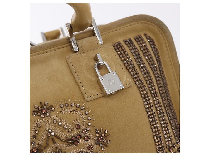 Borsa a mano LOEWE Amazona 30 in camoscio beige argento autentica 202990V - vista 21