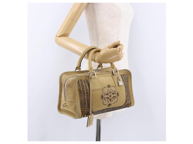 Borsa a mano LOEWE Amazona 30 in camoscio beige argento autentica 202990V - vista 27