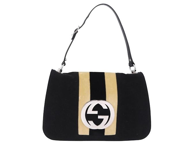 Borsa a Tracolla GUCCI Interlocking G Velluto Nero Argento Auth 193808V - vista 2
