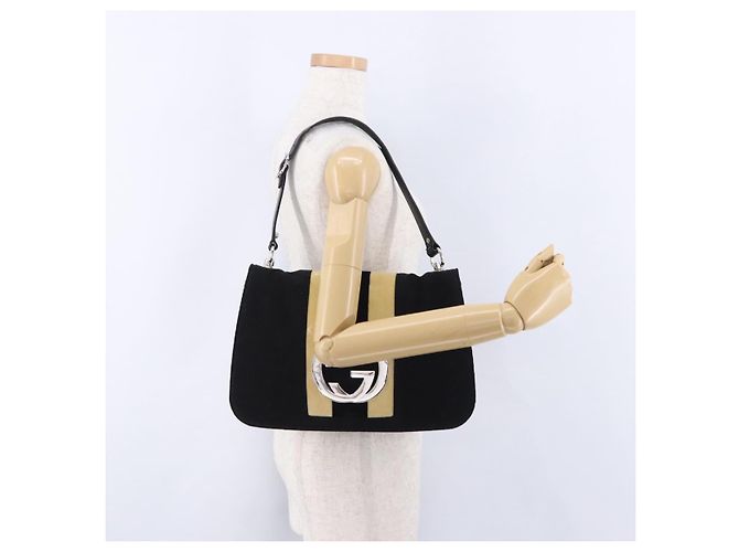 Borsa a Tracolla GUCCI Interlocking G Velluto Nero Argento Auth 193808V - vista 28
