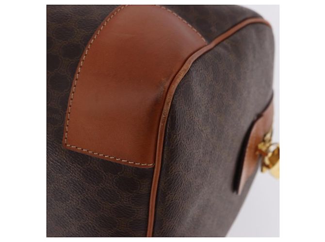 Céline CELINE Macadam Canvas Boston Bag PVC Leder Braun Gold Auth 197668V Golden - Ansicht 12