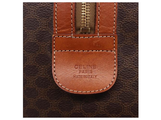 Céline CELINE Macadam Canvas Boston Bag PVC Leder Braun Gold Auth 197668V Golden - Ansicht 15