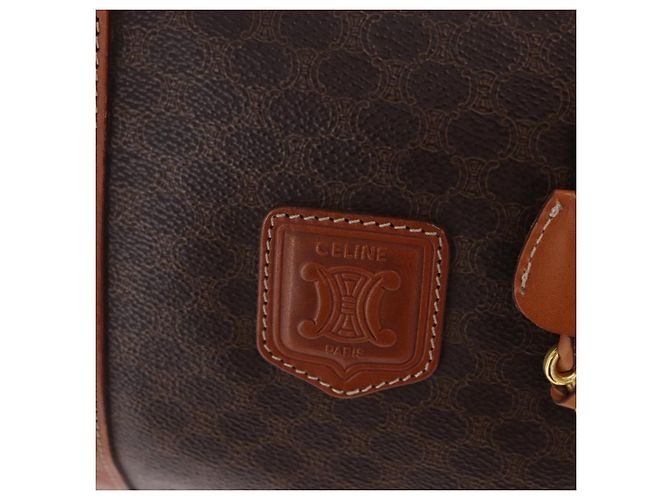 Céline CELINE Macadam Canvas Boston Bag PVC Leder Braun Gold Auth 197668V Golden - Ansicht 18