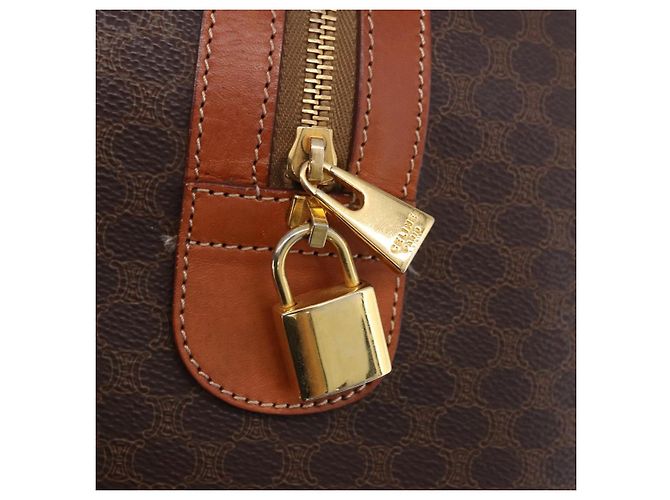 Céline CELINE Macadam Canvas Boston Bag PVC Leder Braun Gold Auth 197668V Golden - Ansicht 19