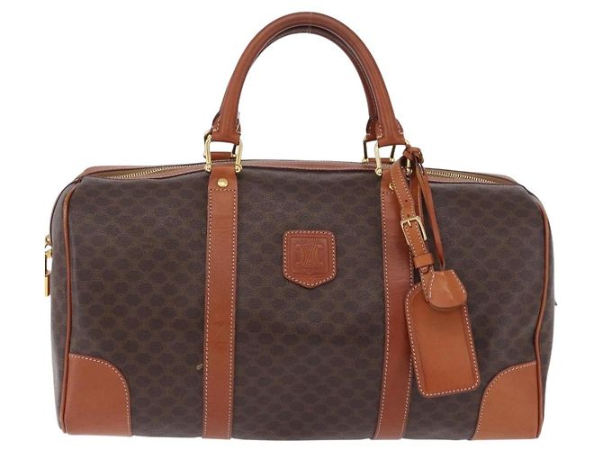 Céline CELINE Macadam Canvas Boston Bag PVC Leder Braun Gold Auth 197668V Golden - Ansicht 2