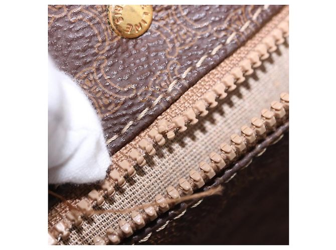 Céline CELINE Macadam Canvas Boston Bag PVC Leder Braun Gold Auth 197668V Golden - Ansicht 25