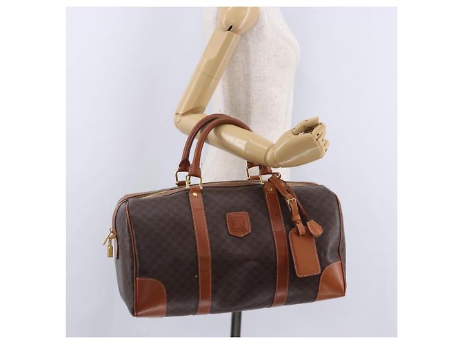Céline CELINE Macadam Canvas Boston Bag PVC Leder Braun Gold Auth 197668V Golden - Ansicht 27