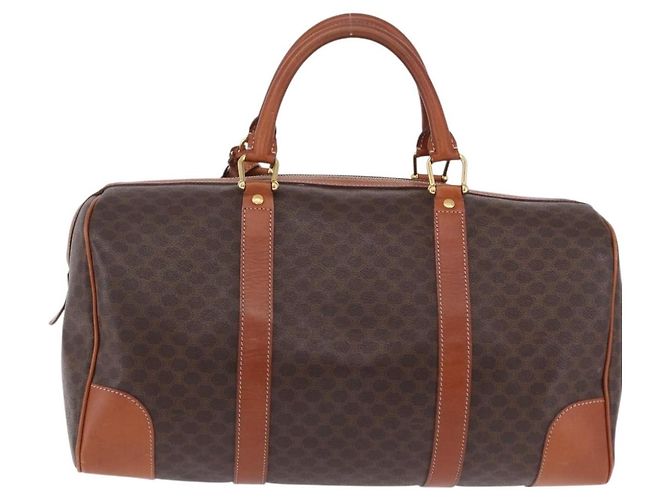Céline CELINE Macadam Canvas Boston Bag PVC Leder Braun Gold Auth 197668V Golden - Ansicht 4