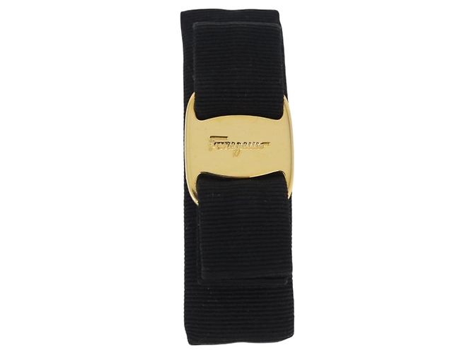 Fermi capelli Salvatore Ferragamo Vala Valletta Canvas Black Gold Auth SW2864 Nero D'oro - vista 2