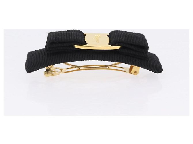 Fermi capelli Salvatore Ferragamo Vala Valletta Canvas Black Gold Auth SW2864 Nero D'oro - vista 4