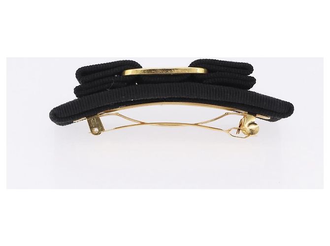 Fermi capelli Salvatore Ferragamo Vala Valletta Canvas Black Gold Auth SW2864 Nero D'oro - vista 5