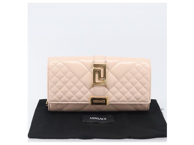 Portafoglio a Spalla con Catena VERSACE Greca Goddess in Pelle Pink Gold Auth 200687V Rosa D'oro - vista 12