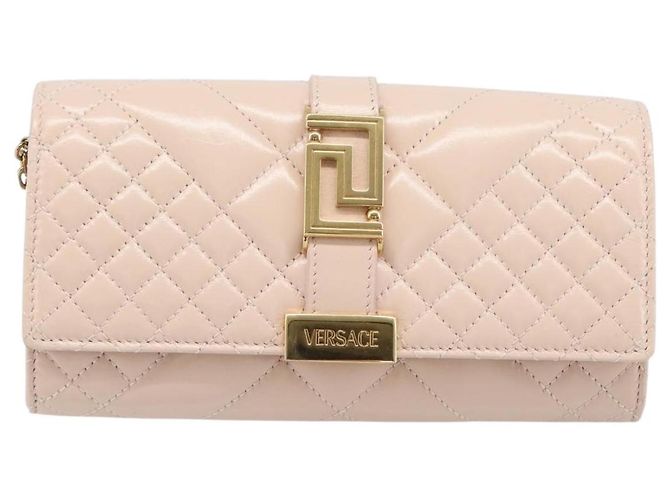 Portafoglio a Spalla con Catena VERSACE Greca Goddess in Pelle Pink Gold Auth 200687V Rosa D'oro - vista 13