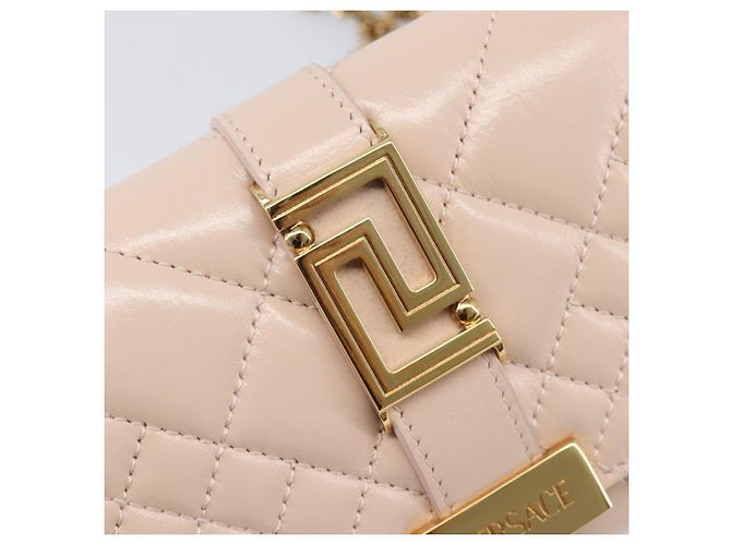 Portafoglio a Spalla con Catena VERSACE Greca Goddess in Pelle Pink Gold Auth 200687V Rosa D'oro - vista 18