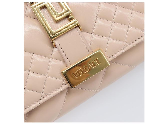 Portafoglio a Spalla con Catena VERSACE Greca Goddess in Pelle Pink Gold Auth 200687V Rosa D'oro - vista 19