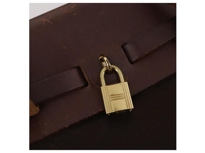 Hermès HERMES Herbag Ad Backpack Canvas 2way Brown Gold Tone Auth 202155 Marrom - vista 16