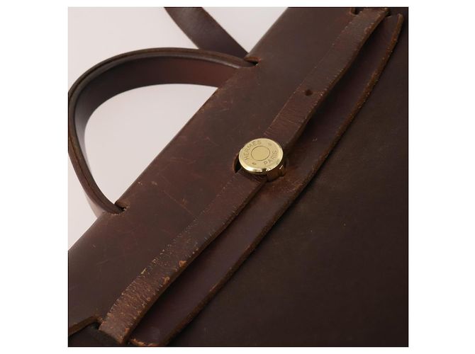Hermès HERMES Herbag Ad Backpack Canvas 2way Brown Gold Tone Auth 202155 Marrom - vista 17