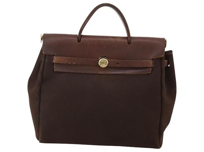 Hermès HERMES Herbag Ad Backpack Canvas 2way Brown Gold Tone Auth 202155 Marrom - vista 2
