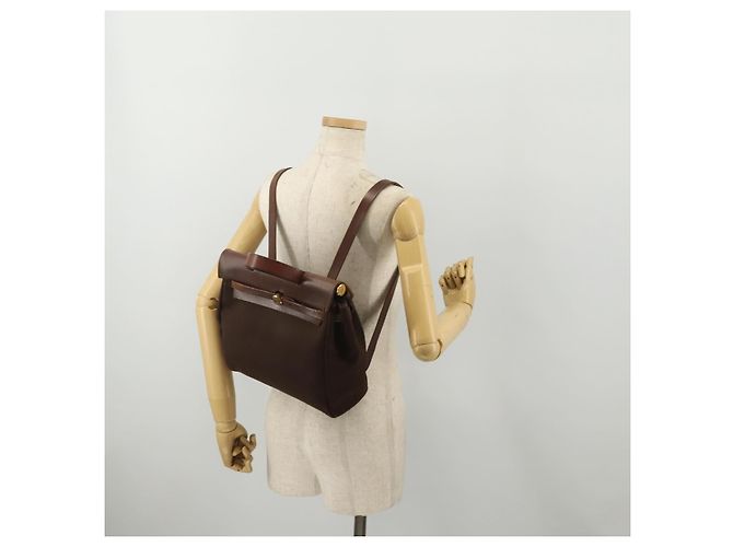 Hermès HERMES Herbag Ad Backpack Canvas 2way Brown Gold Tone Auth 202155 Marrom - vista 23