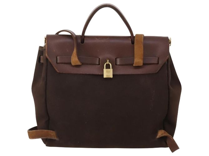 Hermès HERMES Herbag Ad Backpack Canvas 2way Brown Gold Tone Auth 202155 Marrom - vista 3