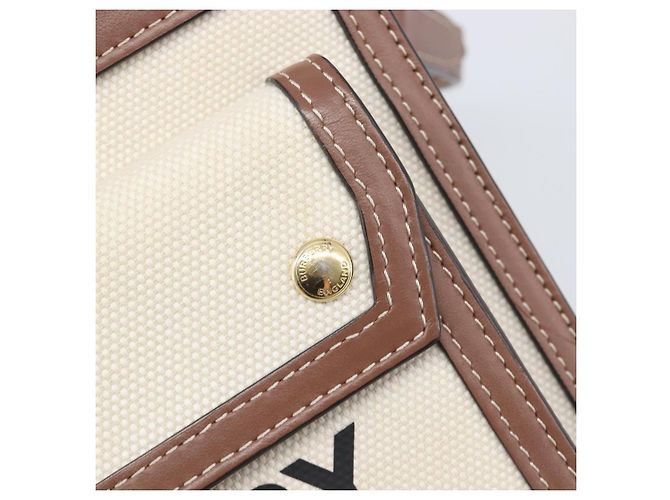 Borsa a mano BURBERRY Canvas Beige Gold Tone Auth 202843 - vista 18