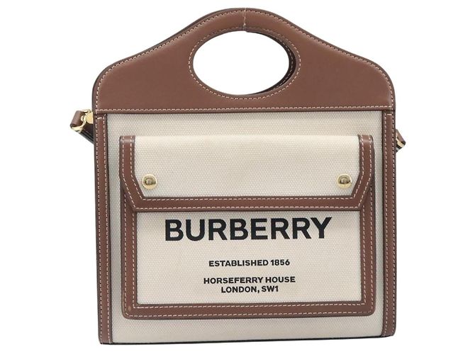 Borsa a mano BURBERRY Canvas Beige Gold Tone Auth 202843 - vista 2