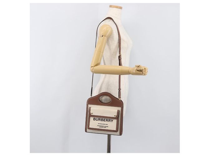 Borsa a mano BURBERRY Canvas Beige Gold Tone Auth 202843 - vista 28