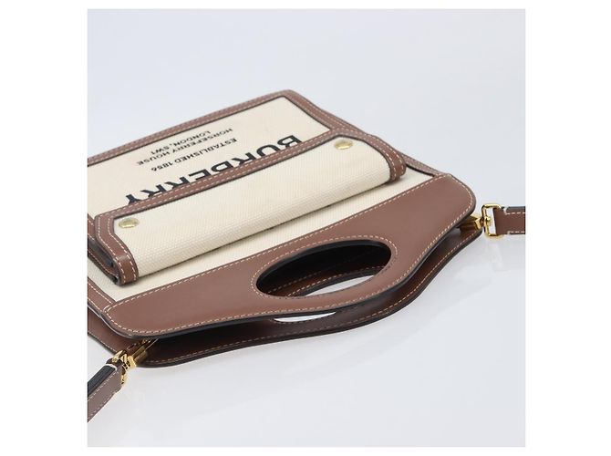Borsa a mano BURBERRY Canvas Beige Gold Tone Auth 202843 - vista 6