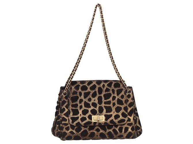 Borsa a tracolla con catena CHANEL 2.55 pelle Harako Brown Gold CC Auth 202903SAV Marrone D'oro - vista 2