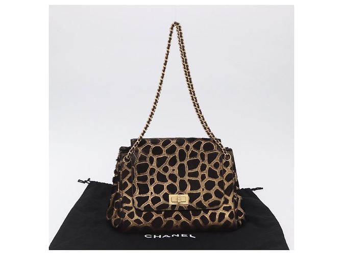 Borsa a tracolla con catena CHANEL 2.55 pelle Harako Brown Gold CC Auth 202903SAV Marrone D'oro - vista 25