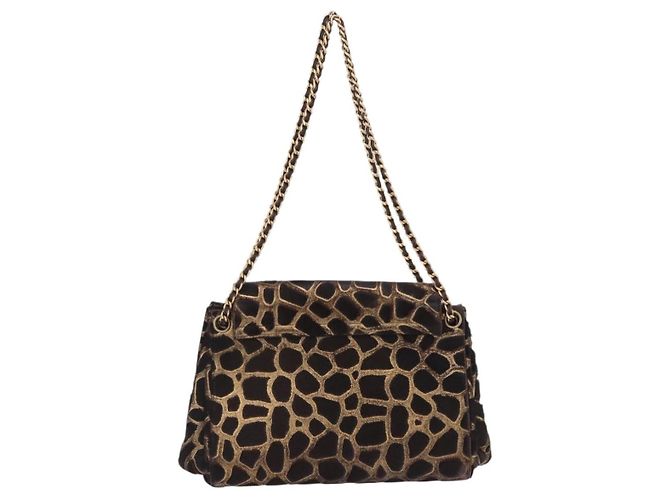 Borsa a tracolla con catena CHANEL 2.55 pelle Harako Brown Gold CC Auth 202903SAV Marrone D'oro - vista 3