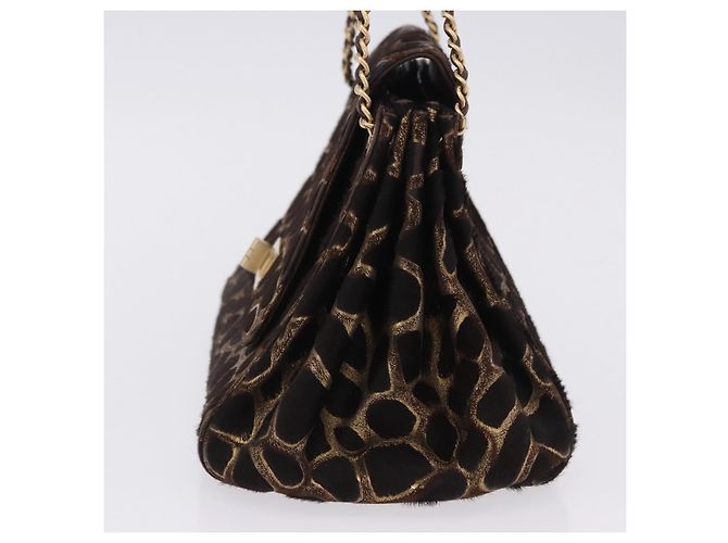 Borsa a tracolla con catena CHANEL 2.55 pelle Harako Brown Gold CC Auth 202903SAV Marrone D'oro - vista 4