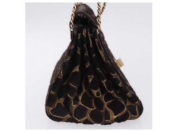 Borsa a tracolla con catena CHANEL 2.55 pelle Harako Brown Gold CC Auth 202903SAV Marrone D'oro - vista 5