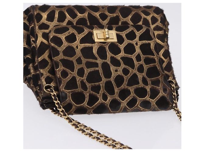 Borsa a tracolla con catena CHANEL 2.55 pelle Harako Brown Gold CC Auth 202903SAV Marrone D'oro - vista 6