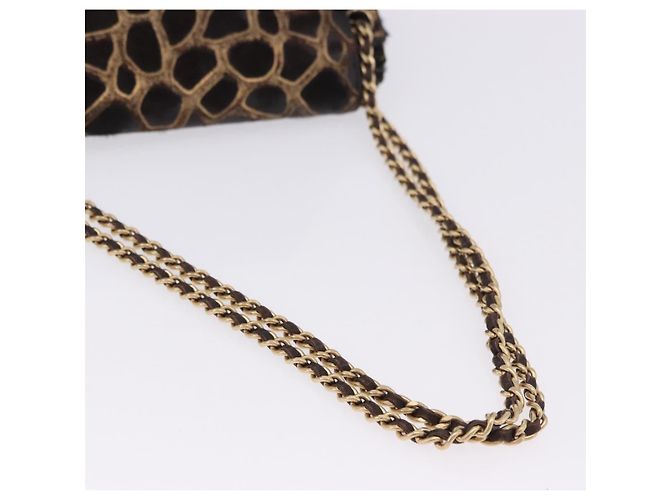 Borsa a tracolla con catena CHANEL 2.55 pelle Harako Brown Gold CC Auth 202903SAV Marrone D'oro - vista 7