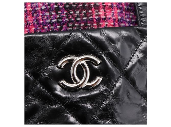 Borsa a mano CHANEL Matelasse in pelle di vitello 2way Nero Argento CC Auth 203070M - vista 17